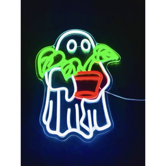 Other - Halloween Neon Sign Ghost With Plant Decor Adorable NEW